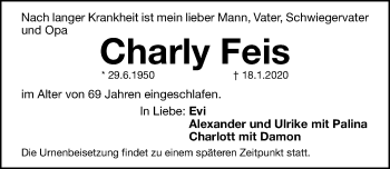 Traueranzeige von Charly Feis von Pegnitz-Zeitung