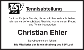 Traueranzeige von Christian Ehler von Pegnitz-Zeitung