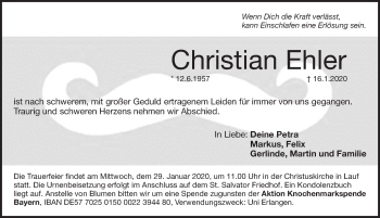 Traueranzeige von Christian Ehler von Pegnitz-Zeitung