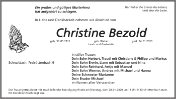 Traueranzeige von Christine Bezold von Pegnitz-Zeitung