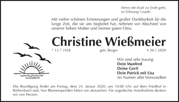 Traueranzeige von Christine Wießmeier von Pegnitz-Zeitung