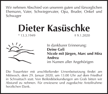 Traueranzeige von Dieter Kasüschke von Pegnitz-Zeitung