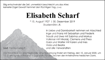 Traueranzeige von Elisabeth Scharf von Pegnitz-Zeitung