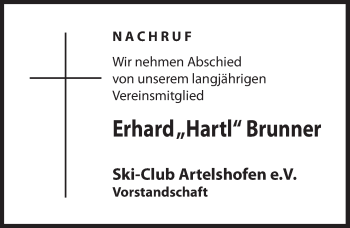 Traueranzeige von Erhard Brunner von Hersbrucker Zeitung