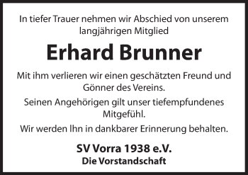 Traueranzeige von Erhard Brunner von Hersbrucker Zeitung