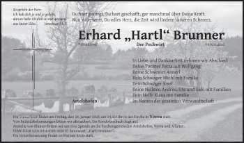 Traueranzeige von Erhard Brunner von Hersbrucker Zeitung
