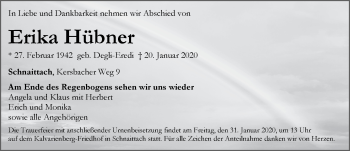Traueranzeige von Erika Hübner von Pegnitz-Zeitung