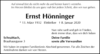 Traueranzeige von Ernst Hönninger von Pegnitz-Zeitung