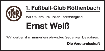 Traueranzeige von Ernst Weiß von Pegnitz-Zeitung