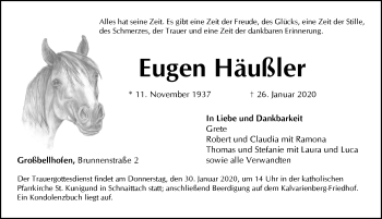 Traueranzeige von Eugen Häußler von Hersbrucker Zeitung