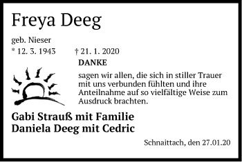 Traueranzeige von Freya Deeg von Pegnitz-Zeitung