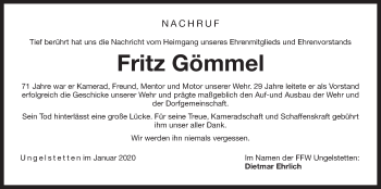 Traueranzeige von Fritz Gömmel von Der Bote