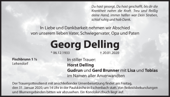 Traueranzeige von Georg Delling von Hersbrucker Zeitung
