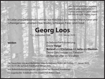 Traueranzeige von Georg Loos von Hersbrucker Zeitung