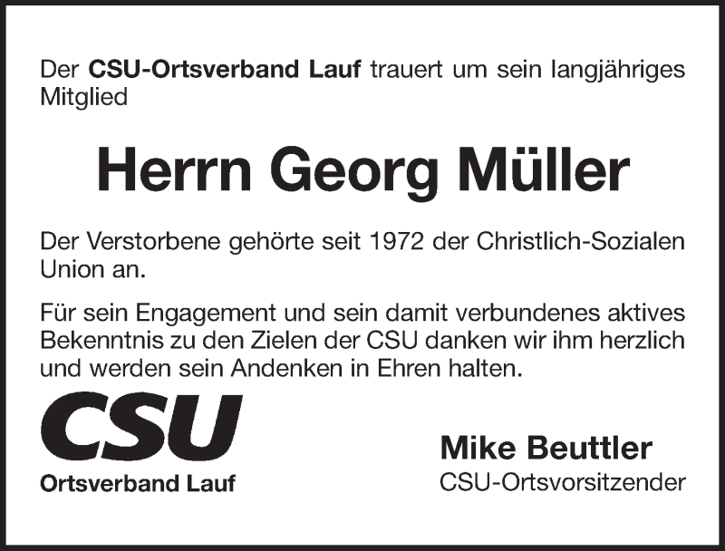  Traueranzeige für Georg Müller vom 16.01.2020 aus Pegnitz-Zeitung