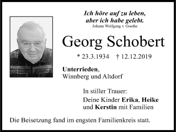 Traueranzeige von Georg Schoben von Der Bote