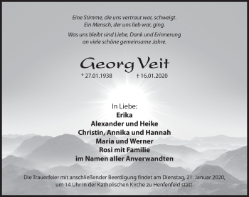 Traueranzeige von Georg Veit von Hersbrucker Zeitung