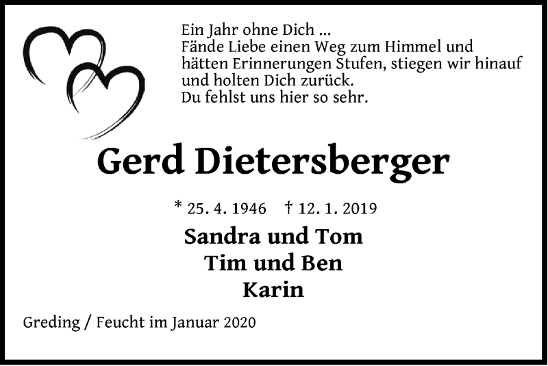  Traueranzeige für Gerd Dietersberger vom 04.01.2020 aus Der Bote