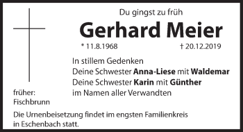 Traueranzeige von Gerhard Meier von Hersbrucker Zeitung