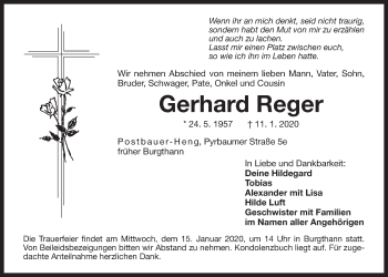 Traueranzeige von Gerhard Reger von Der Bote