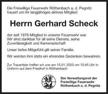 Traueranzeige von Gerhard Scheck von Pegnitz-Zeitung