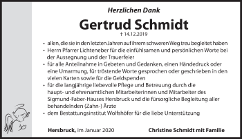 Traueranzeige von Gertrud Schmidt von Hersbrucker Zeitung