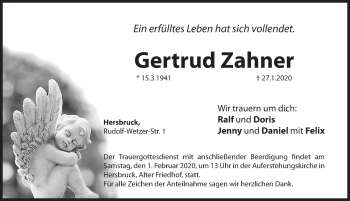 Traueranzeige von Gertrud Zahner von Hersbrucker Zeitung
