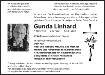 Traueranzeige von Gunda Linhard von Hersbrucker Zeitung