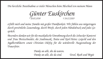 Traueranzeige von Günter Euskirchen von Hersbrucker Zeitung