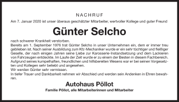 Traueranzeige von Günter Selcho von Der Bote
