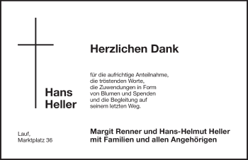 Traueranzeige von Hans Heller von Pegnitz-Zeitung