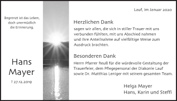 Traueranzeige von Hans Mayer von Pegnitz-Zeitung