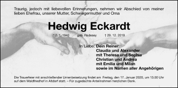 Traueranzeige von Hedwig Eckardt von Der Bote