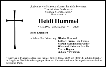 Traueranzeige von Heidi Hummel von Der Bote