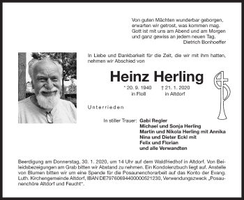 Traueranzeige von Heinz Herling von Der Bote