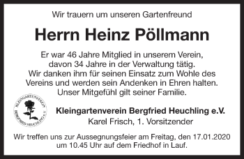 Traueranzeige von Heinz Werner Pöllmann von Pegnitz-Zeitung