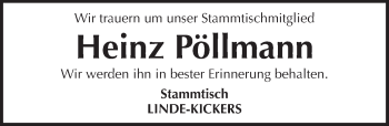 Traueranzeige von Heinz Werner Pöllmann von Pegnitz-Zeitung