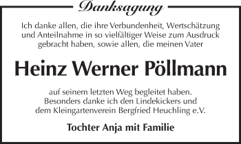 Traueranzeige von Heinz Werner Pöllmann von Pegnitz-Zeitung