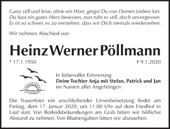 Traueranzeige von Heinz Werner Pöllmann von Pegnitz-Zeitung