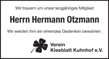 Traueranzeige von Hermann Otzmann von Pegnitz-Zeitung