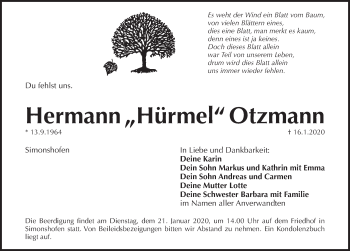 Traueranzeige von Hermann Otzmann von Pegnitz-Zeitung