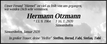 Traueranzeige von Hermann Otzmann von Pegnitz-Zeitung