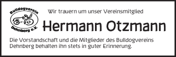 Traueranzeige von Hermann Otzmann von Pegnitz-Zeitung