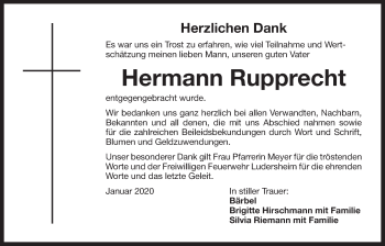Traueranzeige von Hermann Rupprecht von Der Bote