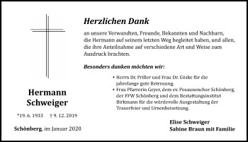 Traueranzeige von Hermann Schweiger von Pegnitz-Zeitung