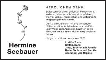 Traueranzeige von Hermine Seebauer von Der Bote