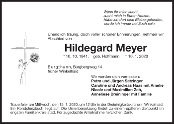 Traueranzeige von Hildegard Meyer von Der Bote