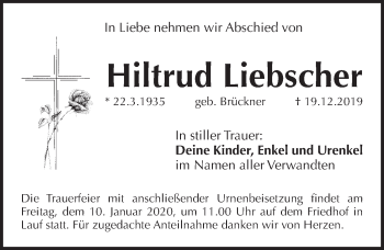 Traueranzeige von Hiltrud Liebscher von Pegnitz-Zeitung