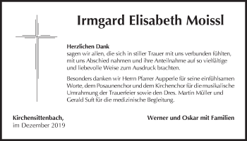 Traueranzeige von Irmgard Elisabeth Moissl von Hersbrucker Zeitung