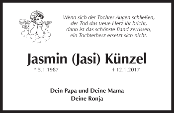 Traueranzeige von Jasmin Jasi Künzel von Pegnitz-Zeitung